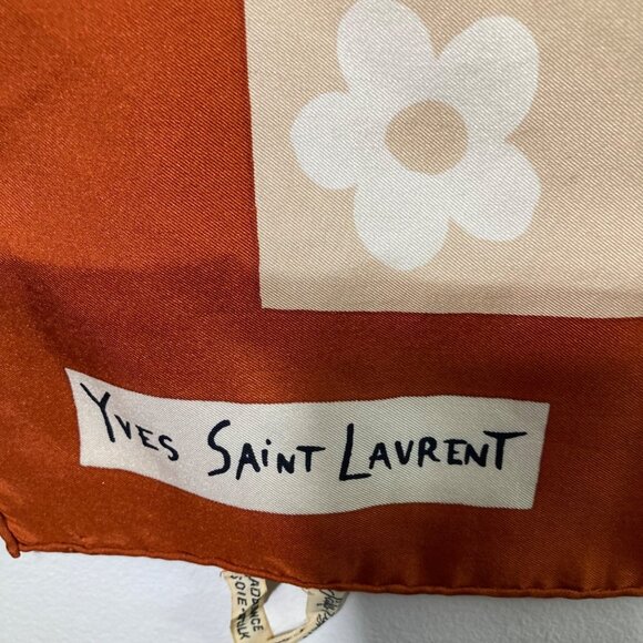 Vintage Yves Saint Laurent Flower Power Silk Scarf 34 x 34" Flaw - Picture 4 of 11